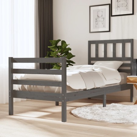 Estructura de cama de madera maciza gris 100x200 cm de vidaXL, Camas y somieres - Ref: Foro24-3101080, Precio: 112,99 €, Desc...