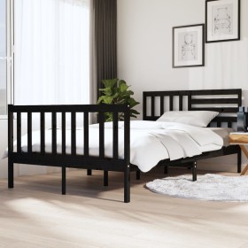 Black solid wood double bed frame 135x190 cm by vidaXL, Beds and slatted bases - Ref: Foro24-3101132, Price: 192,14 €, Discou...