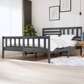 Super king gray solid wood bed frame 180x200 cm by vidaXL, Beds and slatted bases - Ref: Foro24-3101170, Price: 188,99 €, Dis...