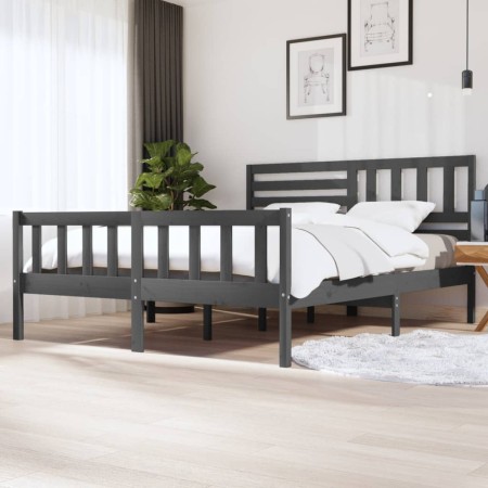 Estructura de cama de madera maciza gris super king 180x200 cm de vidaXL, Camas y somieres - Ref: Foro24-3101170, Precio: 188...