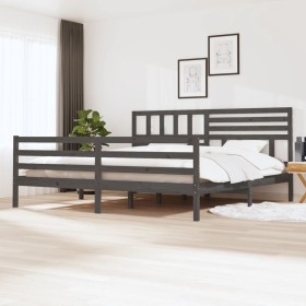 Estructura de cama de madera maciza gris 200x200 cm de vidaXL, Camas y somieres - Ref: Foro24-3101110, Precio: 189,99 €, Desc...