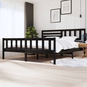 Black solid wood bed frame 200x200 cm by vidaXL, Beds and slatted bases - Ref: Foro24-3101177, Price: 221,79 €, Discount: %