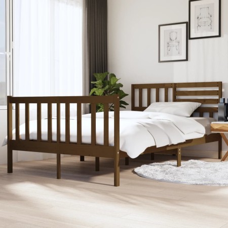 Estructura de cama de madera maciza marrón miel 140x190 cm de vidaXL, Camas y somieres - Ref: Foro24-3101136, Precio: 191,85 ...