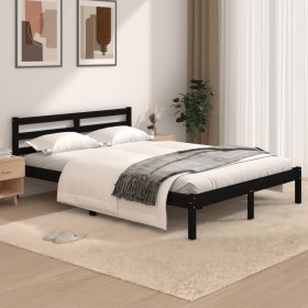 Double black solid pine wood bed frame 120x190 cm by vidaXL, Beds and slatted bases - Ref: Foro24-810404, Price: 104,99 €, Di...