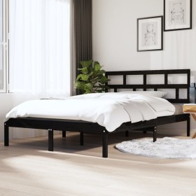 Estructura cama doble pequeña madera maciza negro 120x190 cm de vidaXL, Camas y somieres - Ref: Foro24-3101192, Precio: 156,6...