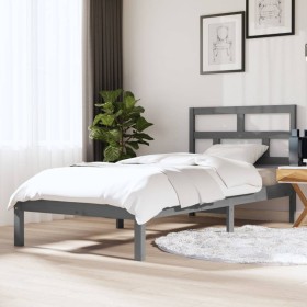 Gray solid wood single bed frame 90x190 cm by vidaXL, Beds and slatted bases - Ref: Foro24-3101185, Price: 132,99 €, Discount: %