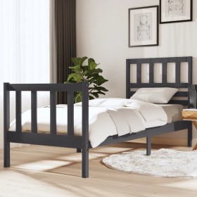 Small gray solid wood single bed frame 75x190 cm by vidaXL, Beds and slatted bases - Ref: Foro24-3101115, Price: 113,99 €, Di...