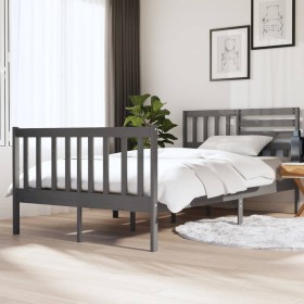 Estructura de cama de madera maciza gris 120x190 cm de vidaXL, Camas y somieres - Ref: Foro24-3101125, Precio: 178,99 €, Desc...