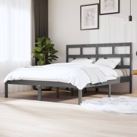 Super king gray solid wood bed frame 180x200 cm by vidaXL, Beds and slatted bases - Ref: Foro24-3101235, Price: 175,99 €, Dis...