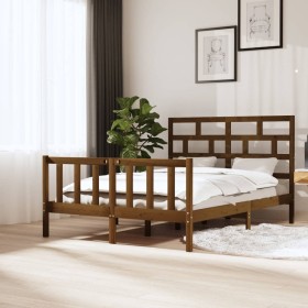 Honey brown solid pine wood bed frame 140x200 cm by vidaXL, Beds and slatted bases - Ref: Foro24-3101351, Price: 169,99 €, Di...