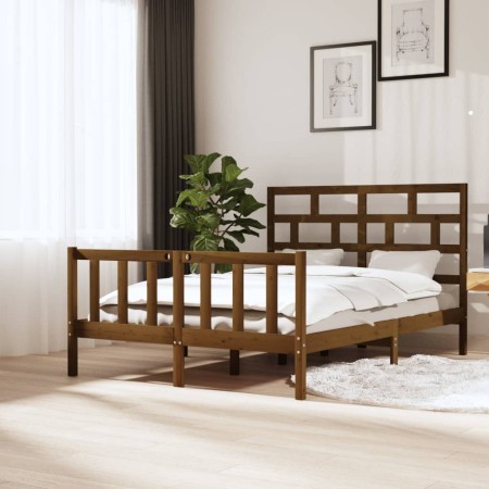 Honey brown solid pine wood bed frame 140x200 cm by vidaXL, Beds and slatted bases - Ref: Foro24-3101351, Price: 169,58 €, Di...