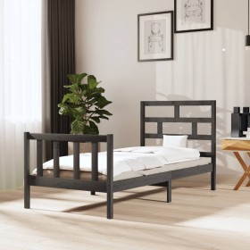 Solid gray pine wood bed frame 100x200 cm by vidaXL, Beds and slatted bases - Ref: Foro24-3101340, Price: 118,99 €, Discount: %