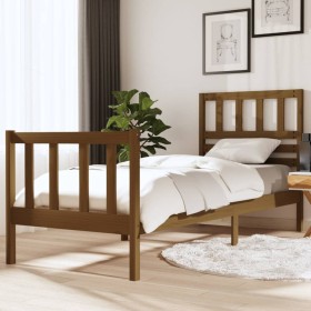 Estructura de cama madera maciza marrón miel 75x190 cm de vidaXL, Camas y somieres - Ref: Foro24-3101116, Precio: 109,99 €, D...