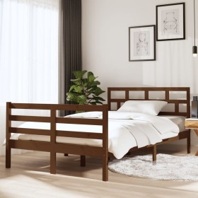 Honey brown solid wood double bed frame 120x190 cm by vidaXL, Beds and slatted bases - Ref: Foro24-3101256, Price: 160,99 €, ...