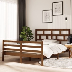 Solid wood bed frame King honey brown 150x200 cm by vidaXL, Beds and slatted bases - Ref: Foro24-3101291, Price: 159,99 €, Di...