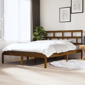 Estructura de cama madera maciza de pino marrón miel 140x190 cm de vidaXL, Camas y somieres - Ref: Foro24-3101201, Precio: 17...