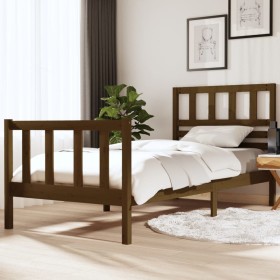 Honey brown solid wood single bed frame 90x190 cm by vidaXL, Beds and slatted bases - Ref: Foro24-3101121, Price: 145,99 €, D...