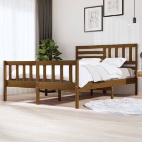 Honey brown solid wood bed frame 140x200 cm by vidaXL, Beds and slatted bases - Ref: Foro24-3101156, Price: 181,22 €, Discoun...