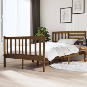 Honey brown solid wood double bed frame 120x190 cm by vidaXL, Beds and slatted bases - Ref: Foro24-3101126, Price: 154,99 €, ...