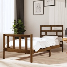 Honey brown solid pine wood bed frame 90x200 cm by vidaXL, Beds and slatted bases - Ref: Foro24-3101336, Price: 121,63 €, Dis...