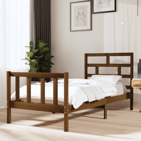 Estructura de cama madera maciza de pino marrón miel 90x200 cm de vidaXL, Camas y somieres - Ref: Foro24-3101336, Precio: 121...