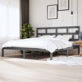 Solid gray pine wood bed frame 200x200 cm by vidaXL, Beds and slatted bases - Ref: Foro24-3101240, Price: 166,99 €, Discount: %