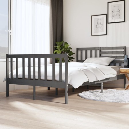 Gray solid wood bed frame 120x200 cm by vidaXL, Beds and slatted bases - Ref: Foro24-3101150, Price: 168,99 €, Discount: %