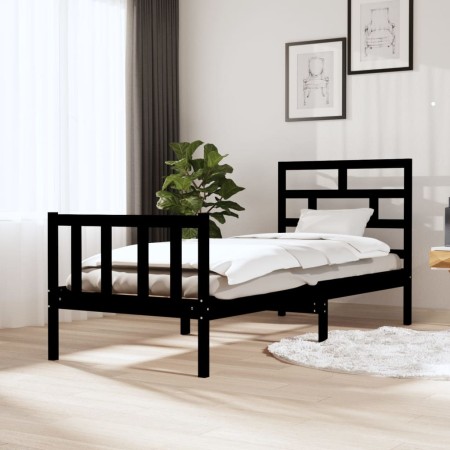 Solid black pine wood bed frame 75x190 cm by vidaXL, Beds and slatted bases - Ref: Foro24-3101312, Price: 130,15 €, Discount: %