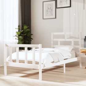 Estructura de cama madera maciza de pino blanco 90x200 cm de vidaXL, Camas y somieres - Ref: Foro24-3101334, Precio: 104,99 €...