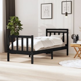 Black solid wood bed frame 90x200 cm by vidaXL, Beds and slatted bases - Ref: Foro24-3100708, Price: 134,41 €, Discount: %