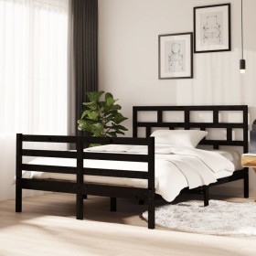 Black solid wood double bed frame 135x190 cm by vidaXL, Beds and slatted bases - Ref: Foro24-3101262, Price: 169,99 €, Discou...