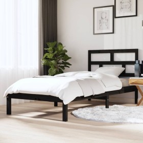 Black solid wood single bed frame 90x190 cm by vidaXL, Beds and slatted bases - Ref: Foro24-3101187, Price: 119,99 €, Discoun...