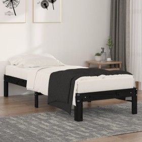 Black single solid wood bed frame 75x190 cm by vidaXL, Beds and slatted bases - Ref: Foro24-810329, Price: 80,56 €, Discount: %