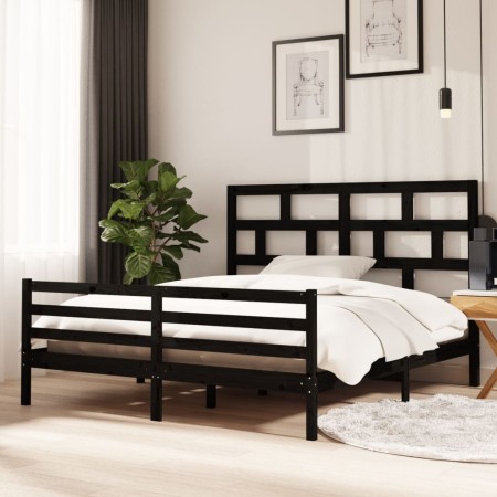 Black solid wood bed frame 180x200 cm by vidaXL, Beds and slatted bases - Ref: Foro24-3101302, Price: 171,99 €, Discount: %