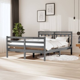 Estructura de cama de madera maciza gris 140x200 cm de vidaXL, Camas y somieres - Ref: Foro24-3100656, Precio: 158,99 €, Desc...