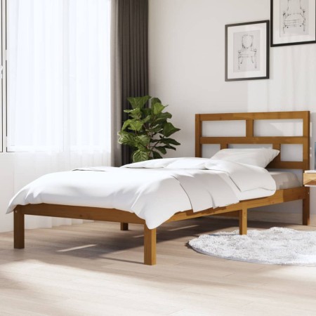 Honey brown solid pine wood bed frame 90x200 cm by vidaXL, Beds and slatted bases - Ref: Foro24-3101206, Price: 117,82 €, Dis...