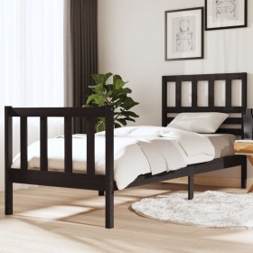 Estructura cama madera maciza individual negro 75x190 cm de vidaXL, Camas y somieres - Ref: Foro24-3101117, Precio: 137,99 €,...