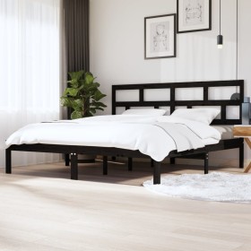 Estructura de cama de madera maciza de pino negra 200x200 cm de vidaXL, Camas y somieres - Ref: Foro24-3101242, Precio: 166,9...