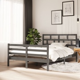 Solid gray pine wood bed frame 140x200 cm by vidaXL, Beds and slatted bases - Ref: Foro24-3101285, Price: 170,25 €, Discount: %