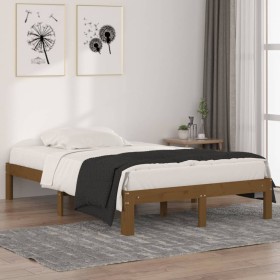 Honey brown double solid wood bed frame 120x190cm by vidaXL, Beds and slatted bases - Ref: Foro24-810338, Price: 118,96 €, Di...