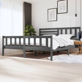 Estructura de cama de madera maciza gris 200x200 cm de vidaXL, Camas y somieres - Ref: Foro24-3101175, Precio: 187,99 €, Desc...