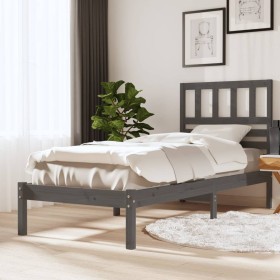 Solid gray pine wood bed frame 90x200 cm by vidaXL, Beds and slatted bases - Ref: Foro24-3101010, Price: 102,99 €, Discount: %