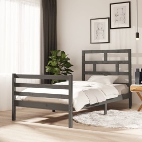 Solid gray pine wood bed frame 100x200 cm by vidaXL, Beds and slatted bases - Ref: Foro24-3101275, Price: 114,99 €, Discount: %