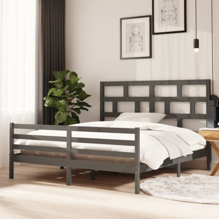 Gray solid wood bed frame 180x200 cm by vidaXL, Beds and slatted bases - Ref: Foro24-3101300, Price: 192,99 €, Discount: %