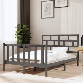 Estructura de cama madera maciza de pino doble gris 135x190cm de vidaXL, Camas y somieres - Ref: Foro24-3101325, Precio: 151,...