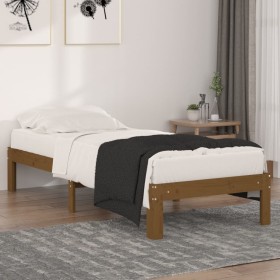 Estructura cama madera maciza individual marrón miel 75x190 cm de vidaXL, Camas y somieres - Ref: Foro24-810328, Precio: 77,9...