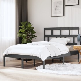 Estructura de cama de madera maciza gris 150x200 cm de vidaXL, Camas y somieres - Ref: Foro24-3101225, Precio: 164,99 €, Desc...