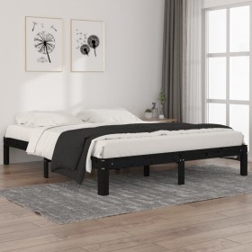 Estructura de cama de madera maciza de pino negra 160x200 cm de vidaXL, Camas y somieres - Ref: Foro24-810379, Precio: 129,99...