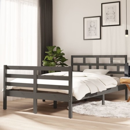 Estructura de cama madera maciza de pino gris 120x200 cm de vidaXL, Camas y somieres - Ref: Foro24-3101280, Precio: 162,22 €,...