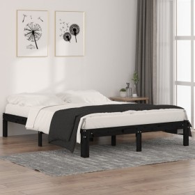 Black solid wood bed frame King Size 150x200 cm by vidaXL, Beds and slatted bases - Ref: Foro24-810374, Price: 118,99 €, Disc...